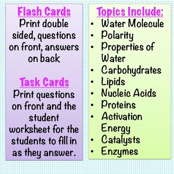 Biochemistry Task Cards: Water, Macromolecules, Enzymes by
