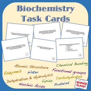 Biochemistry Task Cards / Flash Cards / Stations by Science Classy