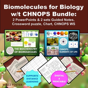 Preview of Biochemistry of Biomolecules w/t CHNOPS: 2 PPT & Guided Notes (Digital & Print)