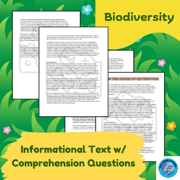 Preview of Biodiversity Conservation Informational Text w/Questions