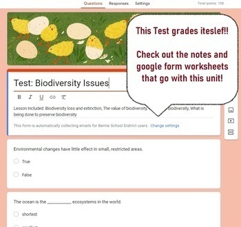 Preview of Biodiversity Issues: Test: Google Form: Environmental Science