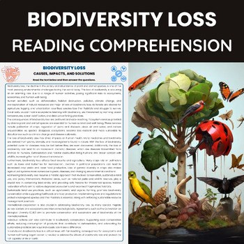 Preview of Biodiversity Loss Reading Passage for Climate Change Impact on Biodiversity