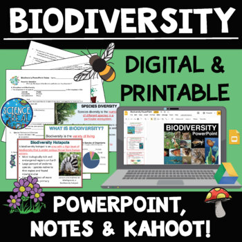 Preview of Biodiversity PowerPoint with Notes, Questions, and Kahoot