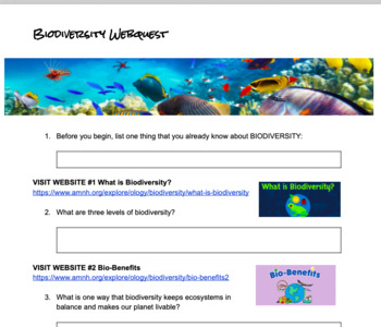 Preview of Biodiversity Webquest - American Museum of Natural History - Distance Learning