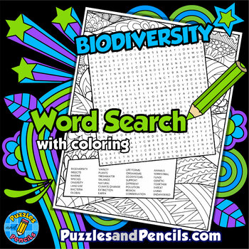 Preview of Biodiversity Word Search Puzzle Activity with Coloring | Earth Day Wordsearch