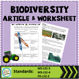 Biodiversity of Living Things in Ecosystems Worksheet and Article