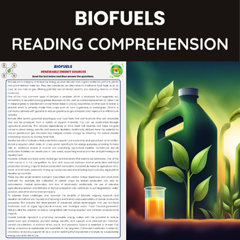 Preview of Biofuels Reading Comprehension | Renewable Energy Sources | Biomass Biodiesel