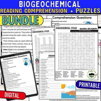 Preview of Biogeochemical Reading Comprehension Passage ,Puzzles,Digital & Print BUNDLE