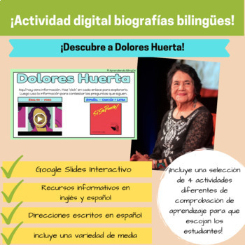 Preview of Biografías Bilingües Dolores Huerta - Bilingual Digital Biography Activities