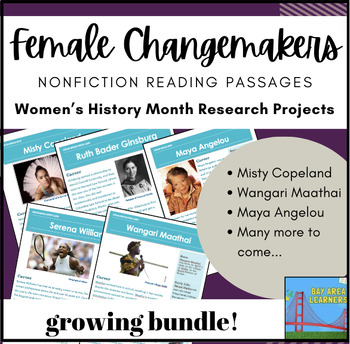 Preview of Biographical Reading Comprehension- Research-GROWING BUNDLE-Womens History Month