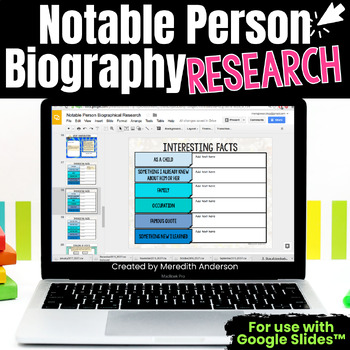 Preview of Biographical Research Project Digital Interactive Famous Person Templates
