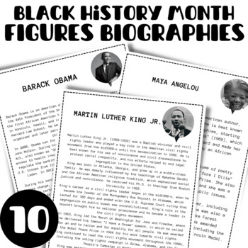 Preview of Biographies Of 10 Famous Black History Month African American Leaders & Figures
