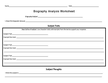 Preview of Biography Character Analysis Organizer - EDITABLE**
