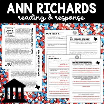 Preview of Biography - Ann Richards: Women's and Texas History Reading Passage & Response