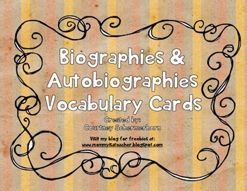 Preview of Vocabulary Cards-Biographies/Autobiographies (State-Testing Vocabulary)