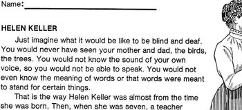 Preview of Biography Bank: HELEN KELLER Info Text w/ 4 Mult Choice Reading Comprehension Qs