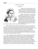 Biography Bank: MARIE CURIE, SCIENTIST w/ 15 Reading Compr