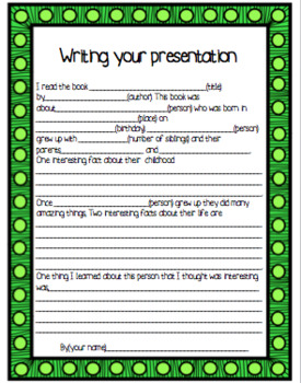 book report biography template elementary