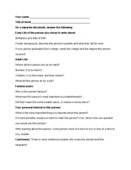 Preview of Biography Book Report Template