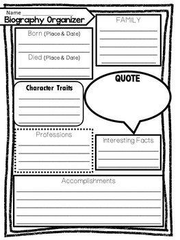 biography book report graphic organizer