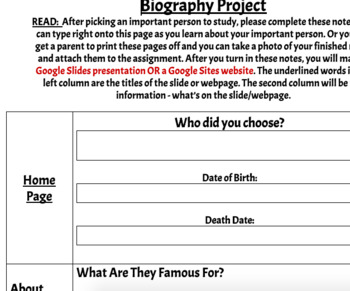 Preview of Biography Graphic Organizer 