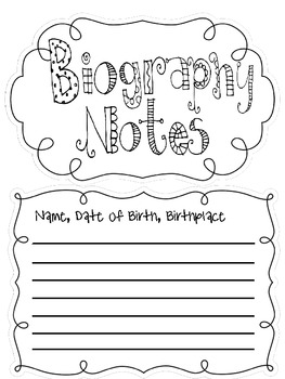 biography note taking sheet