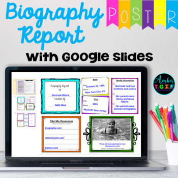 Preview of Biography Graphic Organizer & Report Digital Poster Template in Google Slides
