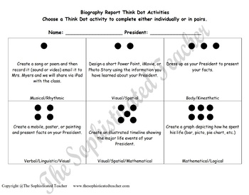 Preview of Biography Report Oral Presentation Think Dot Sheet