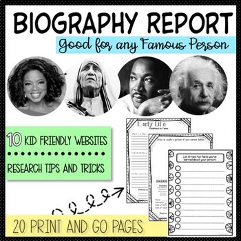 Preview of Biography Report Research Template Project 3rd 4th 5th grade