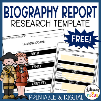 Preview of Biography Report Template | Free | Printable & Digital | Google Classroom