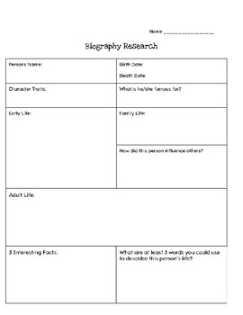 Preview of Biography Research Graphic Organizer