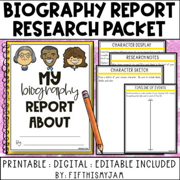 Preview of Biography Research Packet | Character Display Project
