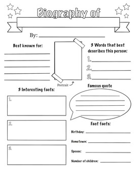 Preview of Biography Research Printable Worksheet, Book Report, History, Who Was..