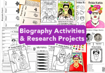 Preview of Biography Research Report / Frida Kahlo Biography worksheet ( Coloring pages )