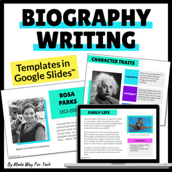 Preview of Biography Research Project Template | Biography Graphic Organizer Report Slides