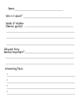 Biography Template and Planning Sheet by Julianne Fosler | TPT