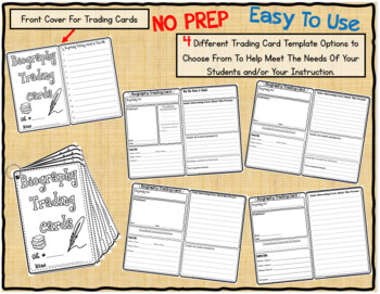 Preview of Biography Trading Card Templates - Basic Biography Research NO PREP, EASY TO USE