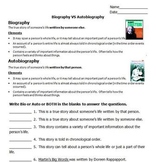 Biography Vs Autobiography Worksheets & Teaching Resources | TpT