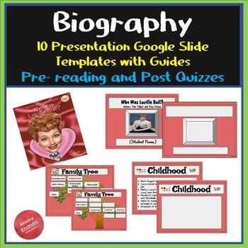 Preview of Biography, "Who Was Lucille Ball?" Google Presentation Template/quizzes 