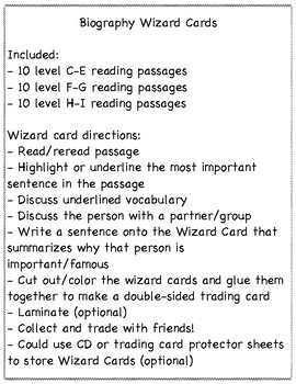 Preview of Biography Wizard Cards