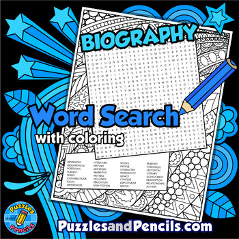Preview of Biography Word Search Puzzle Activity with Coloring | Literature Wordsearch