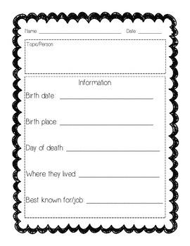 biography writing organizer