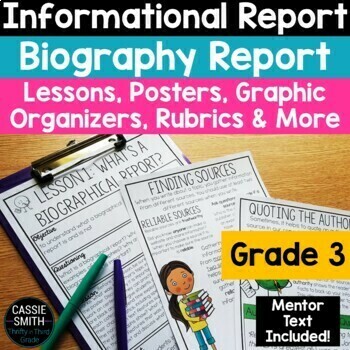 Preview of Biography Writing Unit 3rd Grade Graphic Organizer Anchor Charts Research