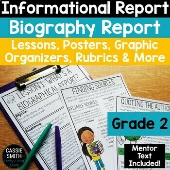 Preview of Biography Writing Unit 2nd Grade Graphic Organizer Anchor Charts Research