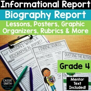 Preview of Biography Writing Unit 4th Grade Graphic Organizer Anchor Charts Research
