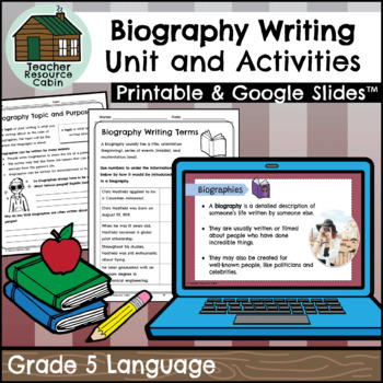 Preview of Grade 5 Biography Writing Unit (Printable + Google Slides™)
