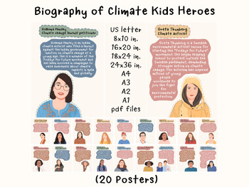 Preview of Biography of Climate Kids Heroes, Earth Month,  Earth Day, Classroom Posters