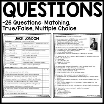 Biography of Jack London Reading Comprehension Worksheet Call of the Wild