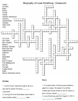 Biography of Louis Armstrong Crossword by Northeast Education TPT