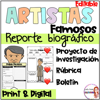 Preview of Biography report templates about famous artists in SPANISH / Bulletin Board
